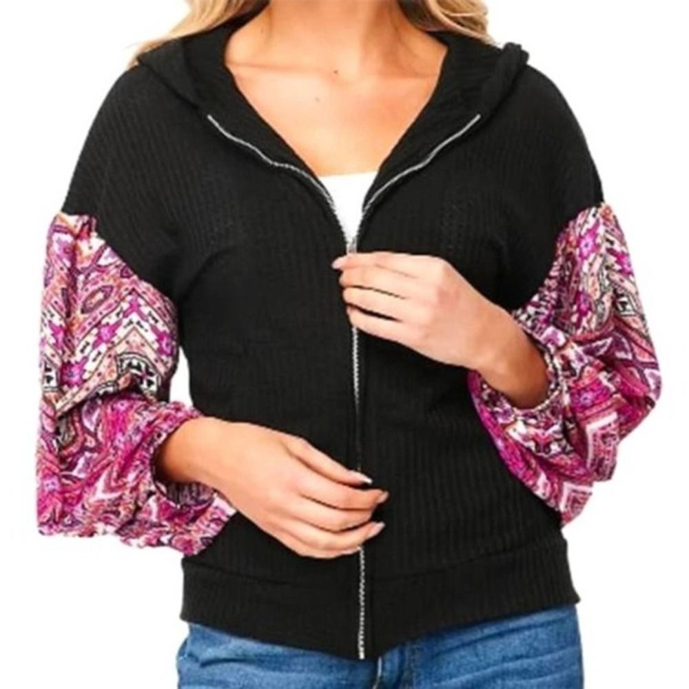 BAEA Women's BOHO Knit Hoodie Jacket Thermal Zip Front‎ Small $79